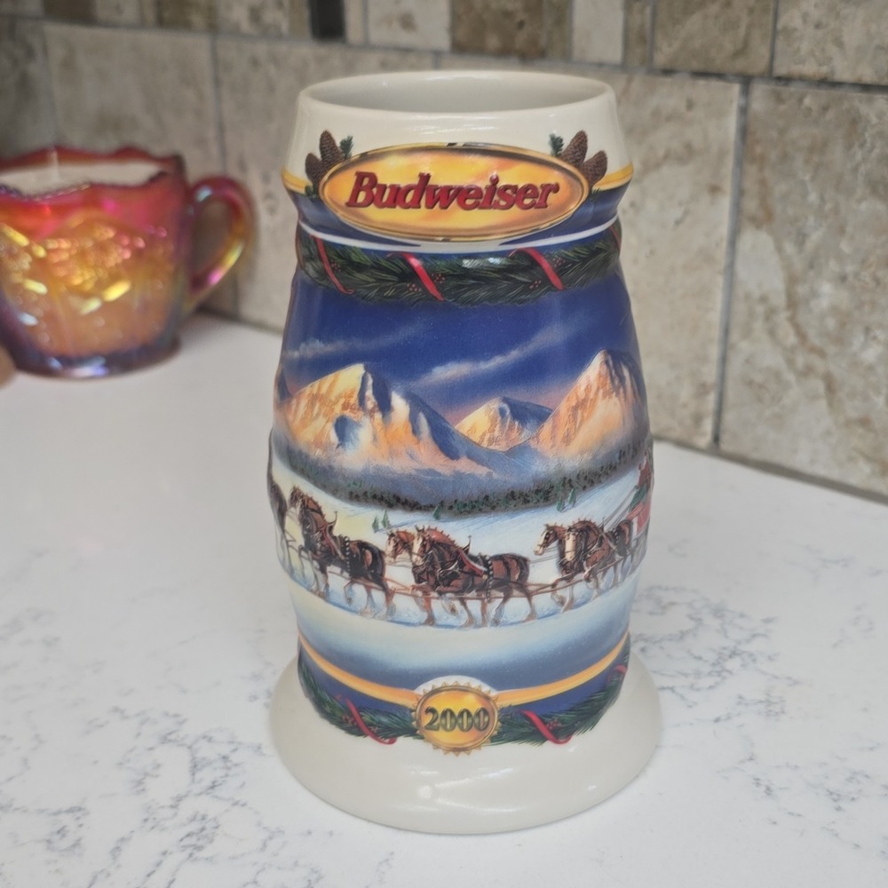 BUDWEISER 2000 Holiday Series Beer Stein CS416 "Holiday in the Mountains"